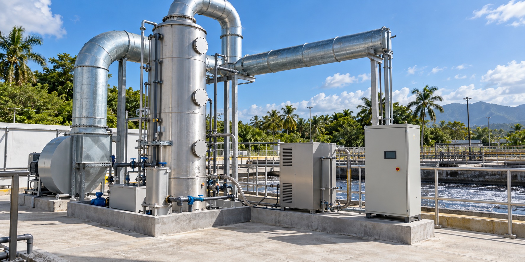 Concepto industrial de tratamiento de aire y olores con ozono